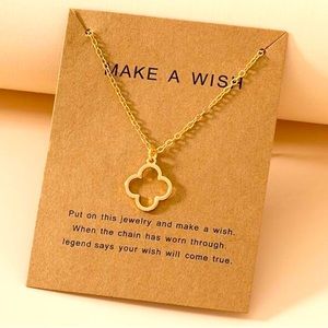 2/$16 New Make a Wish Clover / Flower Gold Tone Necklace Unique Boho